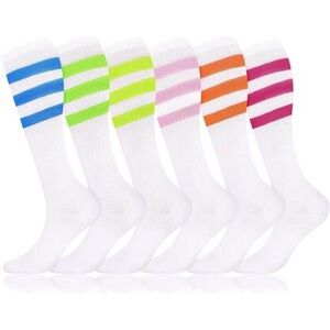 6 Pairs Neon Knee High Socks Stretchy Roller Skate Socks for Women, Men